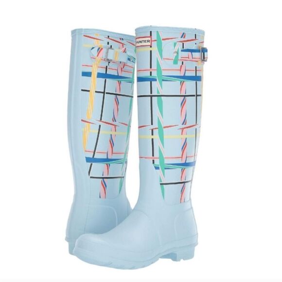 Hunter Original Tall Tartan Rain boots in Boat Blue | size 8 - Picture 1 of 8